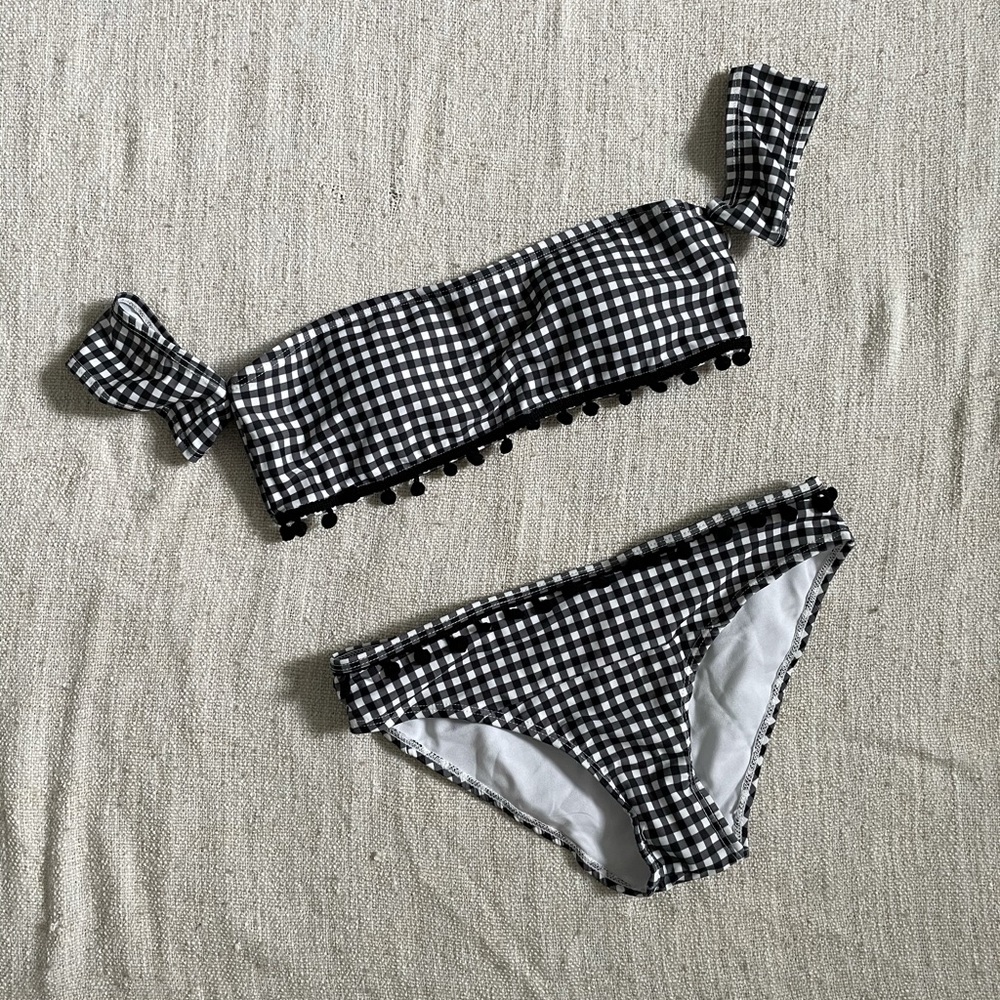 Cute Off the Shoulder Black Gingham Bikini